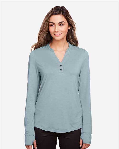 North End Women's JAQ Stretch Performance V-Neck Snap Pullover - NE400W Opal Blue