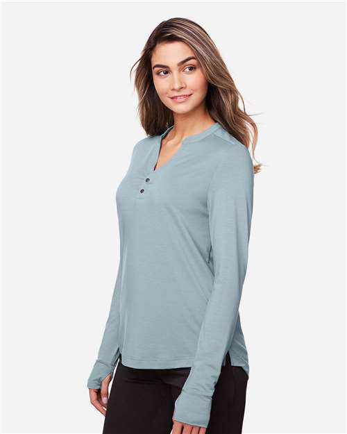 North End Women's JAQ Stretch Performance V-Neck Snap Pullover - NE400W Opal Blue