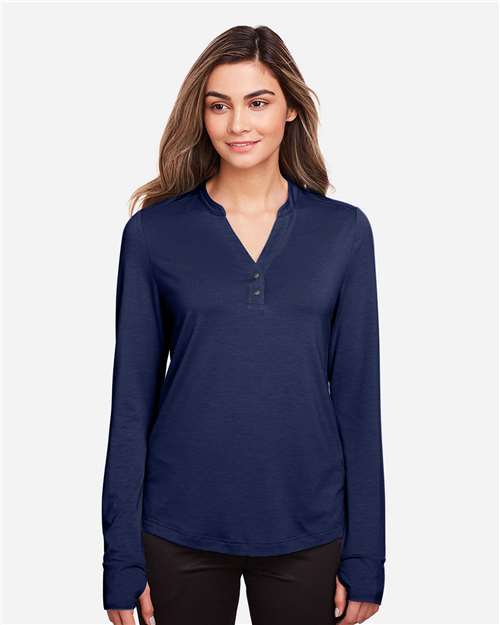 North End Women's JAQ Stretch Performance V-Neck Snap Pullover - NE400W Classic Navy