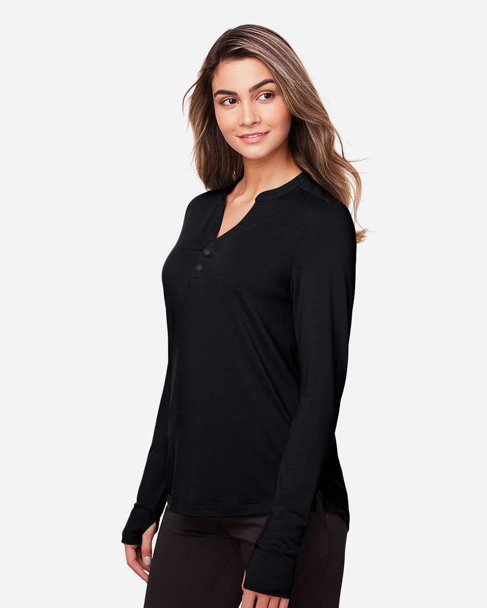 North End Women's JAQ Stretch Performance V-Neck Snap Pullover - NE400W Black