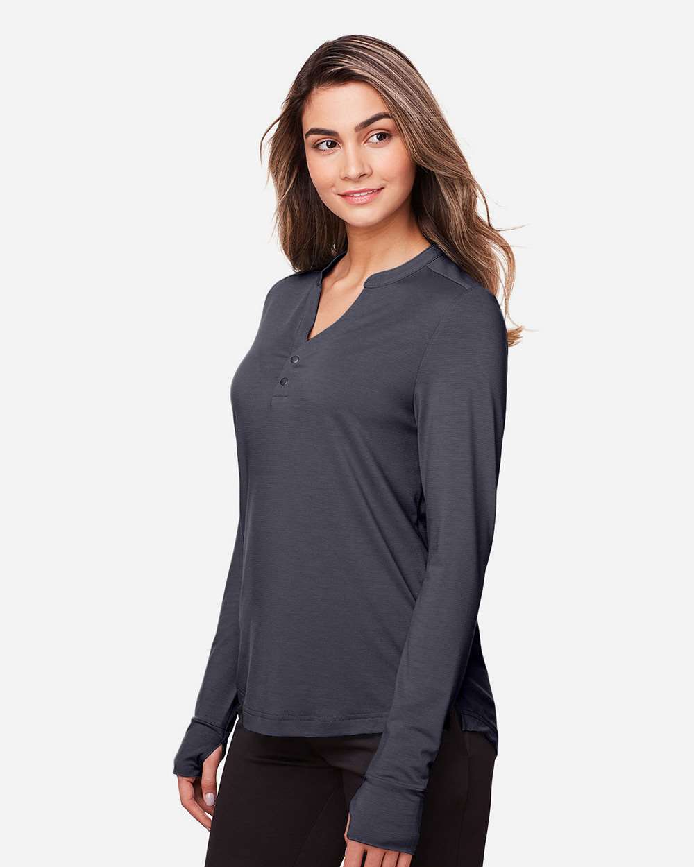 North End Women's JAQ Stretch Performance V-Neck Snap Pullover - NE400W Carbon