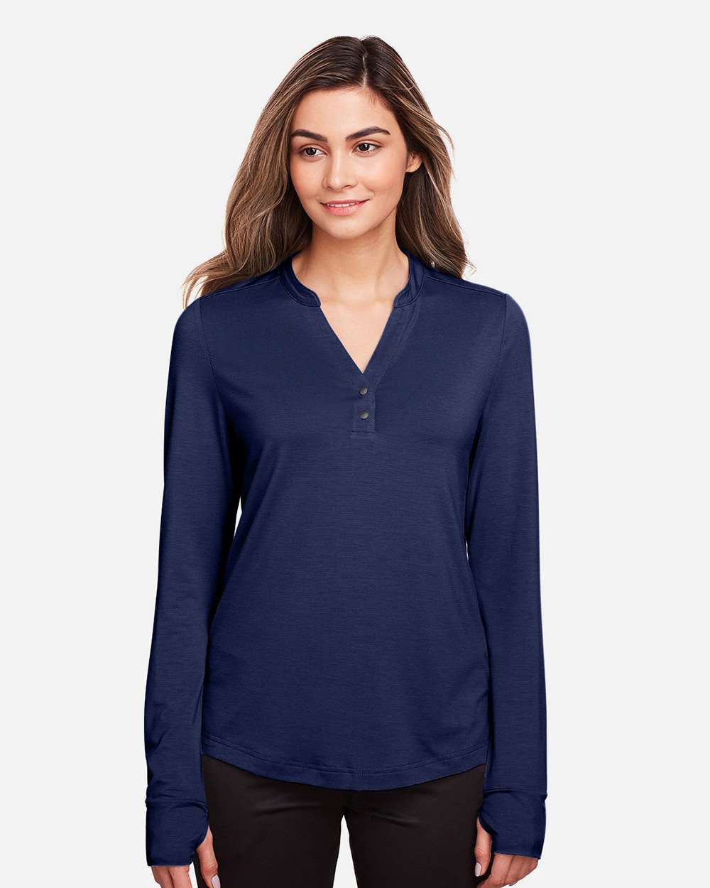 North End Women's JAQ Stretch Performance V-Neck Snap Pullover - NE400W Classic Navy