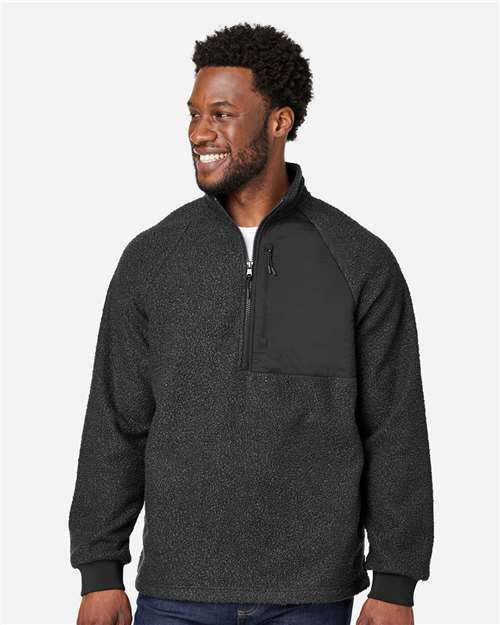 North End Men's Aura Sweater Fleece Quarter-Zip Pullover - NE713 Black- Black