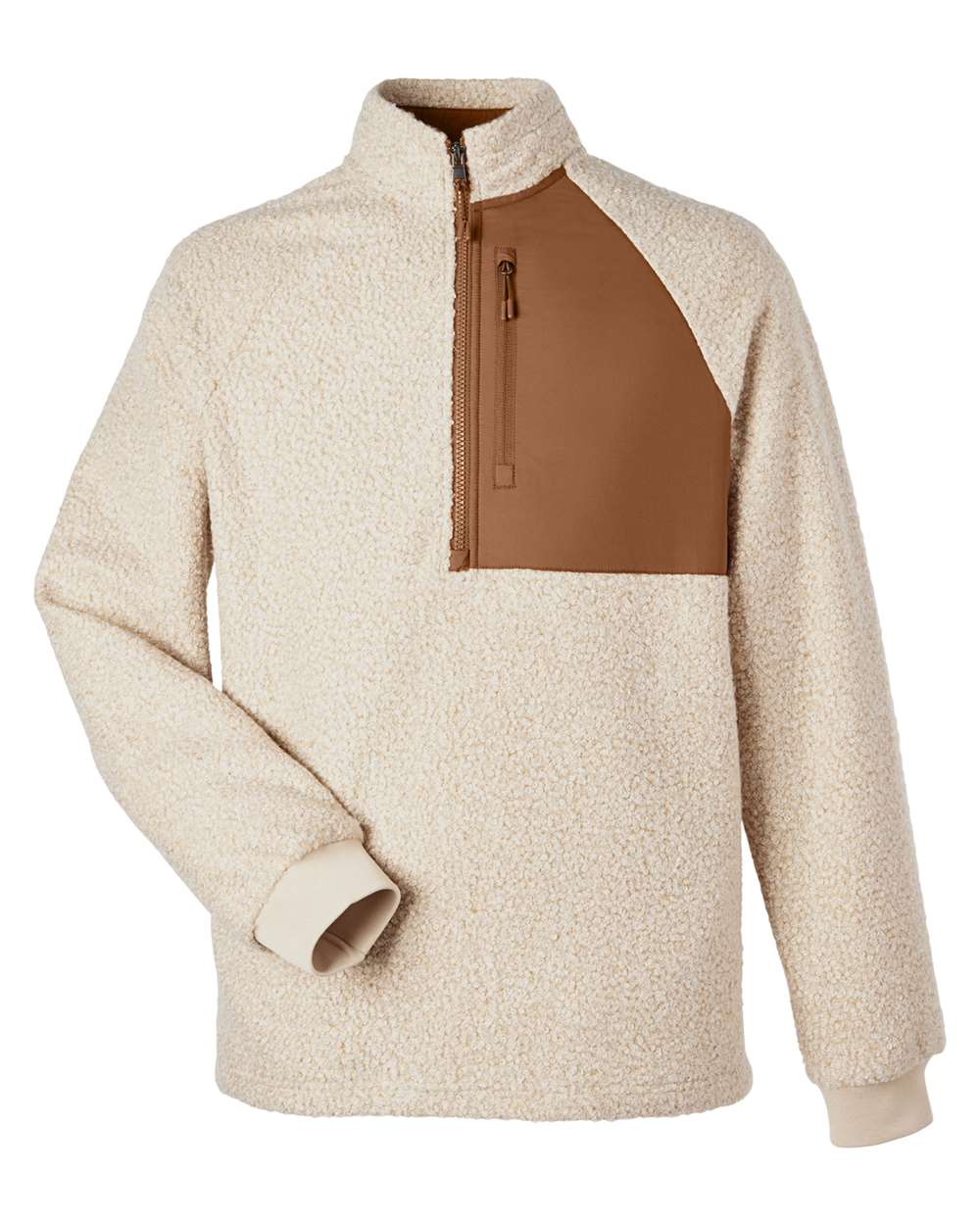 North End Men's Aura Sweater Fleece Quarter-Zip Pullover - NE713 Oatmeal Heather- Teak