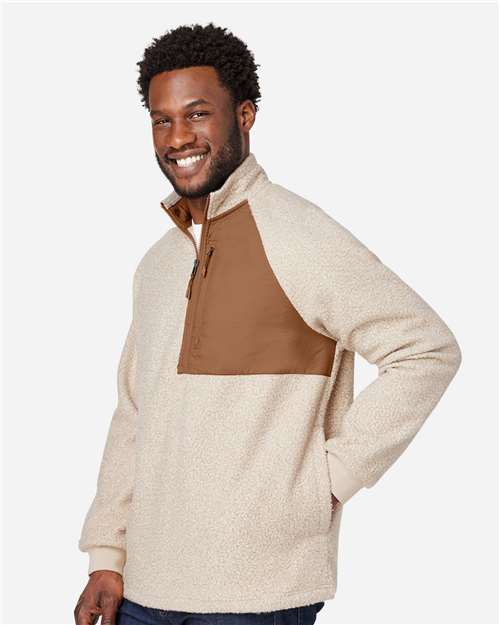 North End Men's Aura Sweater Fleece Quarter-Zip Pullover - NE713 Oatmeal Heather- Teak
