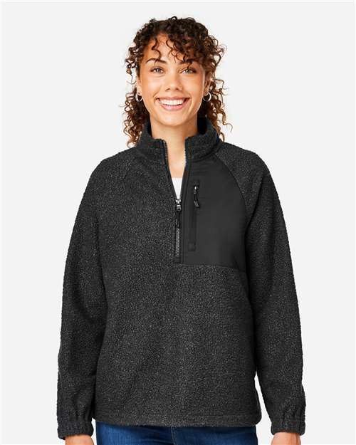 North End Women's Aura Sweater Fleece Quarter-Zip Pullover - NE713W Black- Black