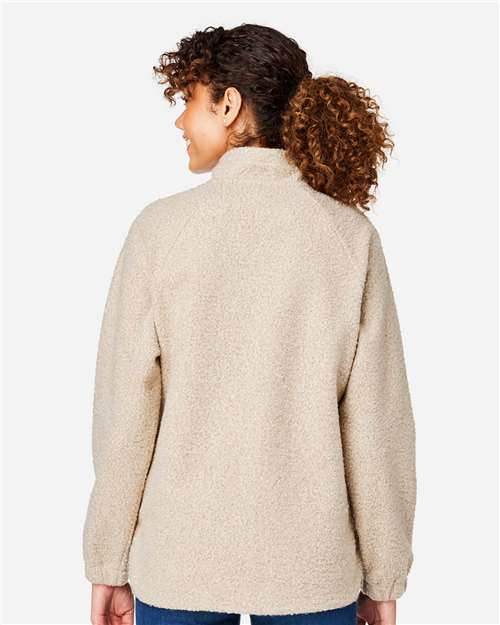 North End Women's Aura Sweater Fleece Quarter-Zip Pullover - NE713W Oatmeal Heather- Teak