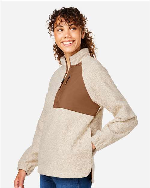 North End Women's Aura Sweater Fleece Quarter-Zip Pullover - NE713W Oatmeal Heather- Teak