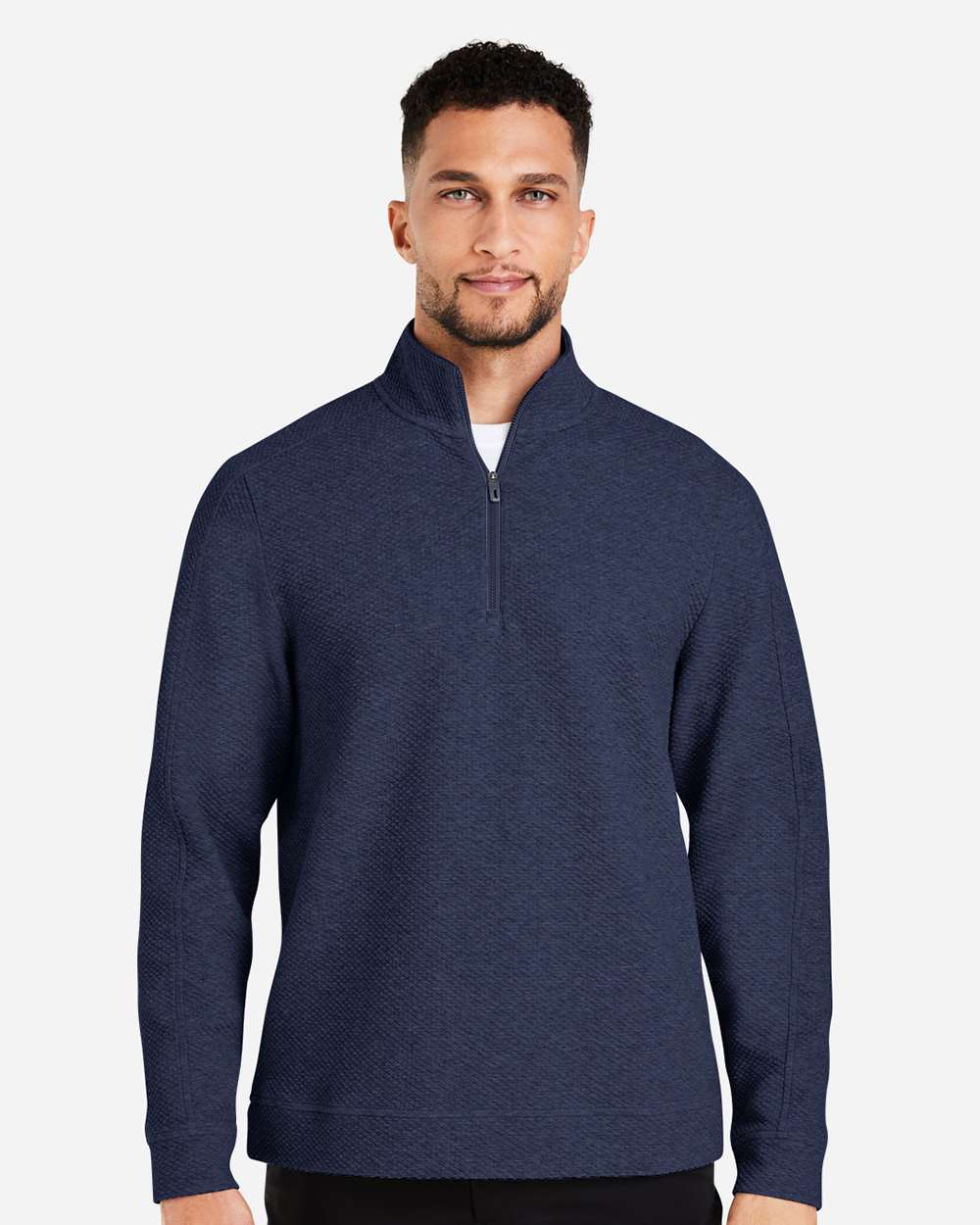 North End Men's Spirit Textured Quarter-Zip Pullover - NE725 Classic Navy Heather