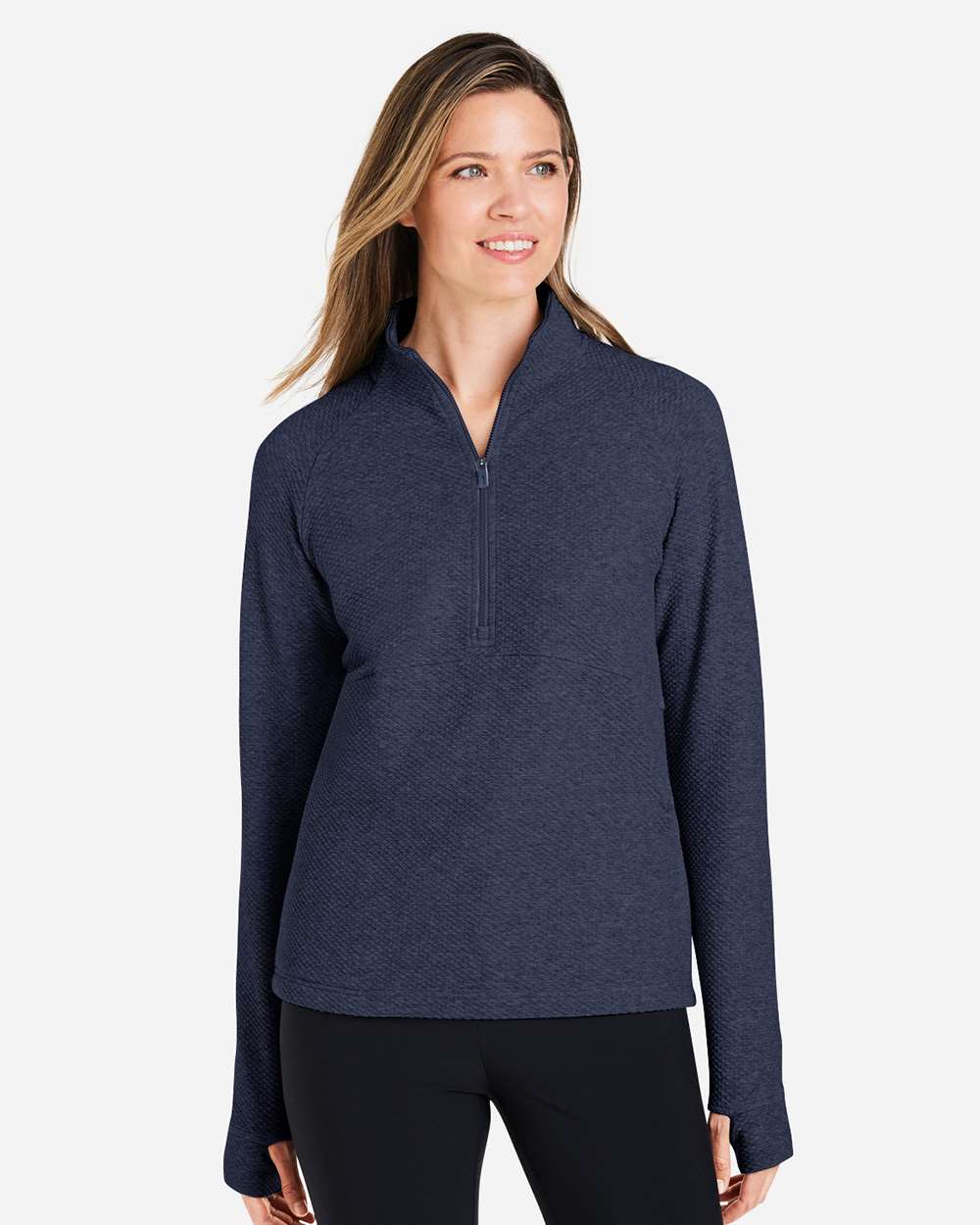 North End Women's Spirit Textured Quarter-Zip Pullover - NE725W Classic Navy Heather
