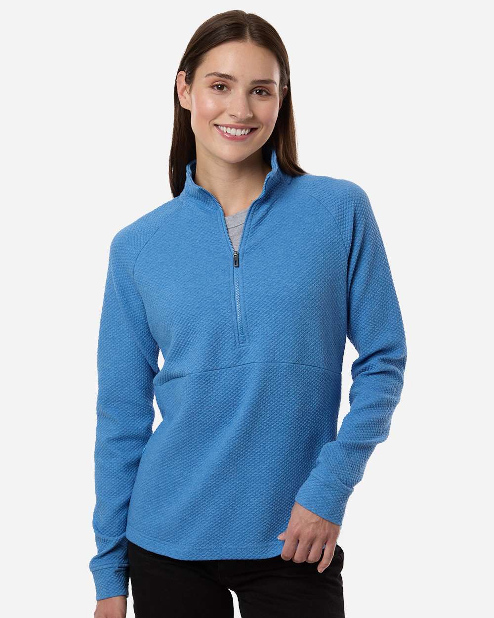 North End Women's Spirit Textured Quarter-Zip Pullover - NE725W Light Nautical Blue Heather