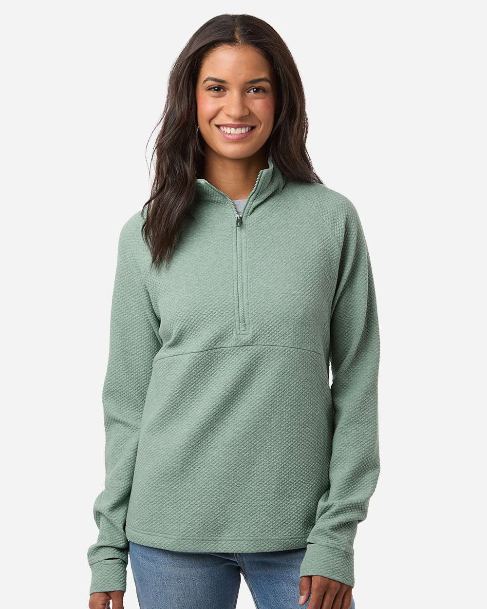 North End Women's Spirit Textured Quarter-Zip Pullover - NE725W Sage Green Heather
