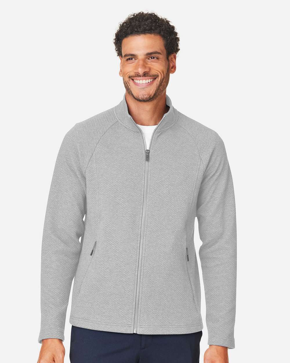 North End Men's Spirit Textured Full-Zip - NE727 Platinum Heather