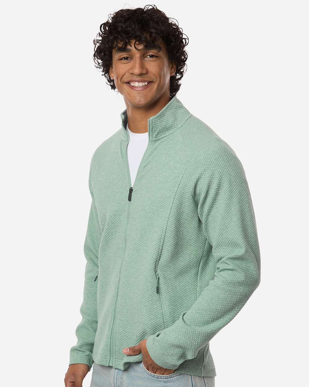 North End Men's Spirit Textured Full-Zip - NE727 Sage Green Heather
