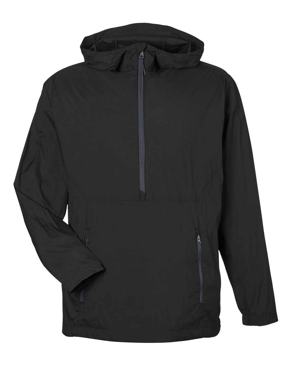 North End Men's Aura Lightweight Packable Anorak - NE810 Black- Carbon