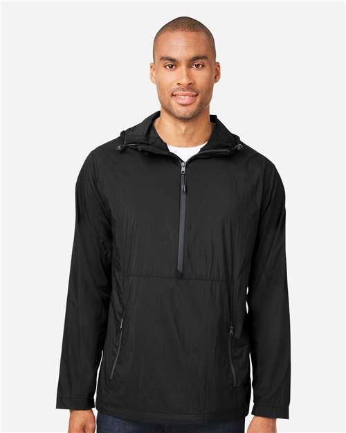 North End Men's Aura Lightweight Packable Anorak - NE810 Black- Carbon