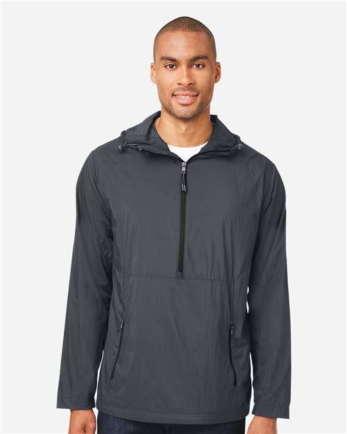 North End Men's Aura Lightweight Packable Anorak - NE810 Carbon- Black