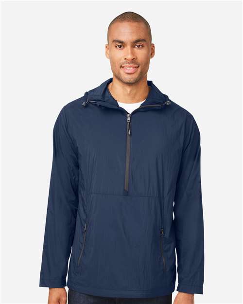 North End Men's Aura Lightweight Packable Anorak - NE810 Classic Navy- Carbon