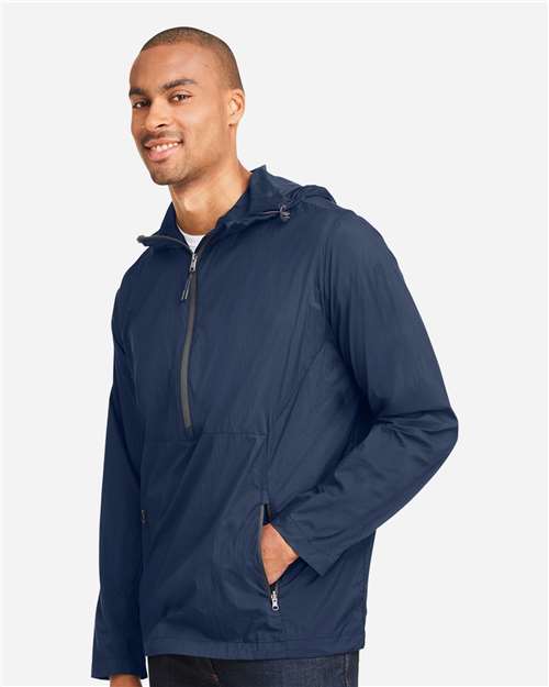 North End Men's Aura Lightweight Packable Anorak - NE810 Classic Navy- Carbon