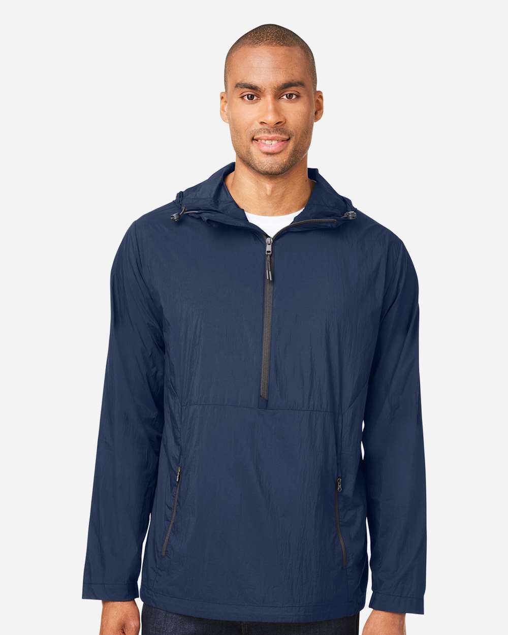 North End Men's Aura Lightweight Packable Anorak - NE810 Classic Navy- Carbon