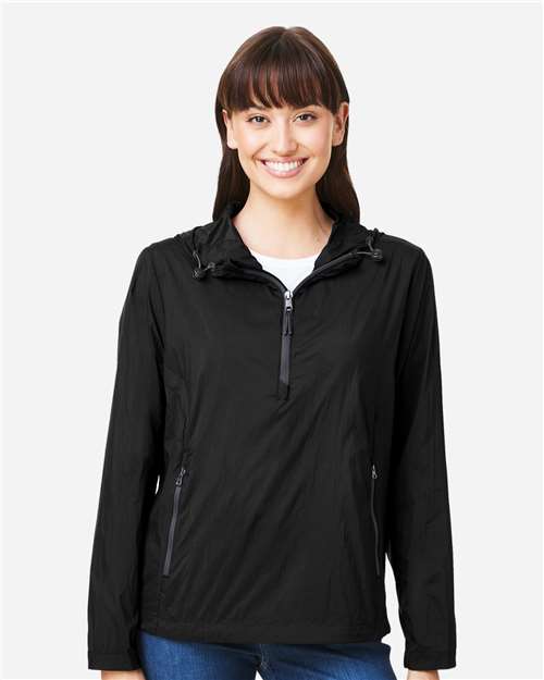 North End Women's Aura Lightweight Packable Anorak - NE810W Black- Carbon