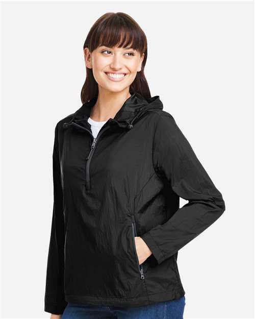 North End Women's Aura Lightweight Packable Anorak - NE810W Black- Carbon