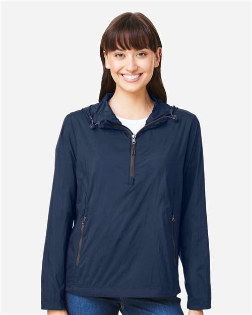 North End Women's Aura Lightweight Packable Anorak - NE810W Classic Navy- Carbon