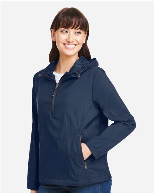 North End Women's Aura Lightweight Packable Anorak - NE810W Classic Navy- Carbon