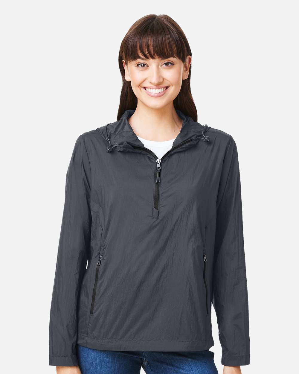 North End Women's Aura Lightweight Packable Anorak - NE810W Carbon- Black