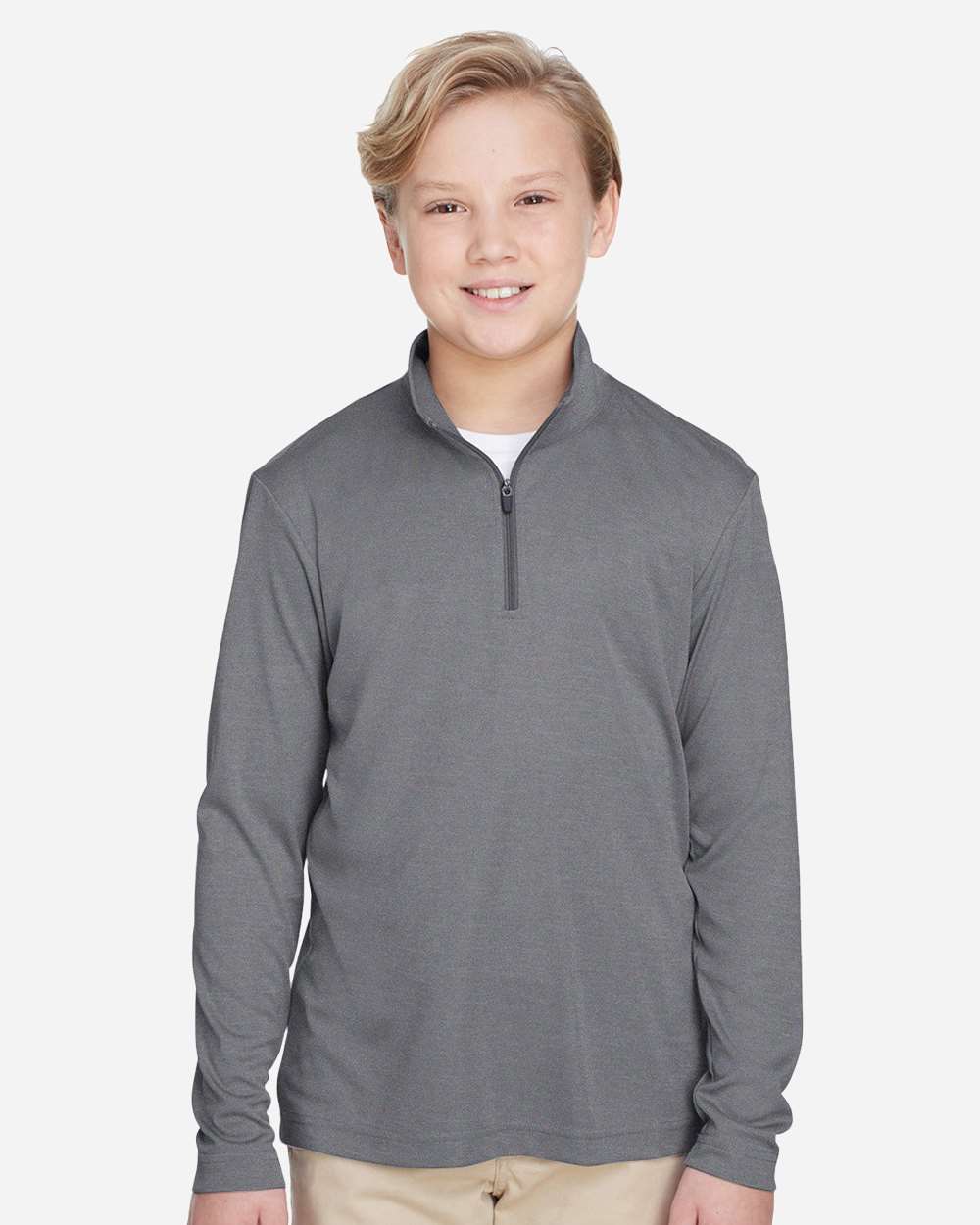 Team 365 Youth Zone Sonic Heather Performance Quarter-Zip Pullover - TT31HY Dark Grey Heather