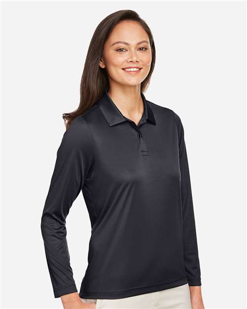 Team 365 Women's Zone Performance Long Sleeve Polo - TT51LW Black