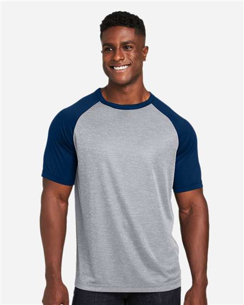 Team 365 Unisex Zone Colorblock Raglan T-Shirt - TT62 Athletic Heather- Sport Dark Navy