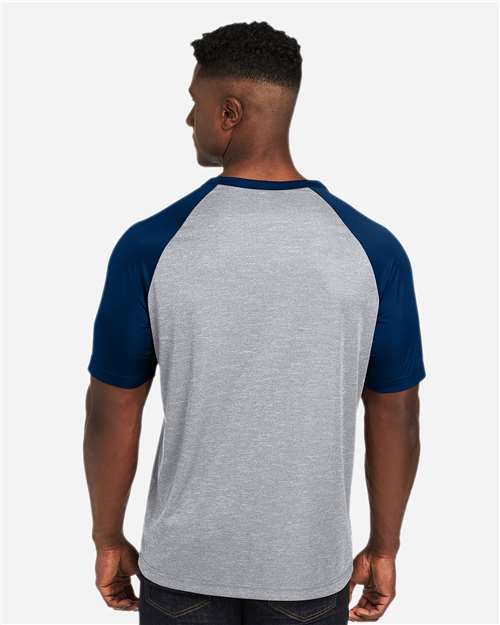 Team 365 Unisex Zone Colorblock Raglan T-Shirt - TT62 Athletic Heather- Sport Dark Navy