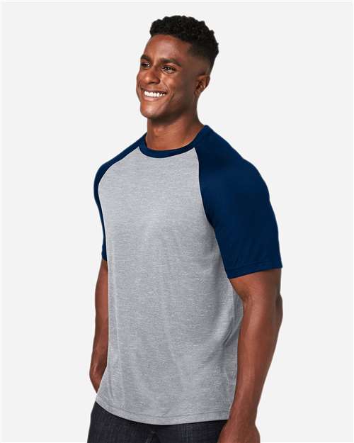 Team 365 Unisex Zone Colorblock Raglan T-Shirt - TT62 Athletic Heather- Sport Dark Navy