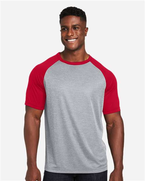 Team 365 Unisex Zone Colorblock Raglan T-Shirt - TT62 Athletic Heather- Sport Red