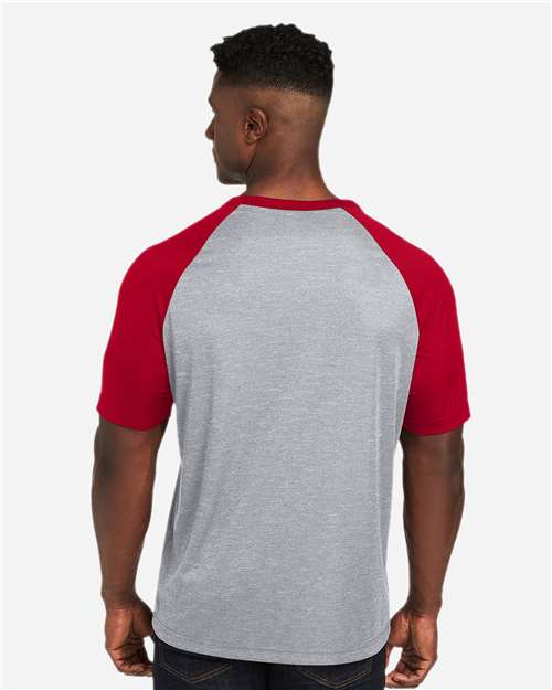 Team 365 Unisex Zone Colorblock Raglan T-Shirt - TT62 Athletic Heather- Sport Red