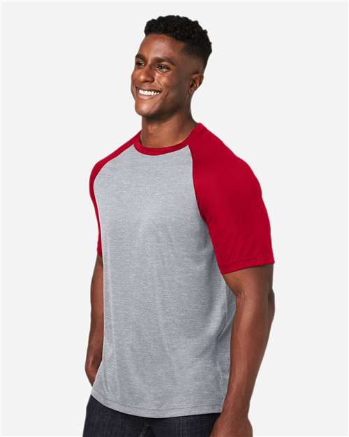 Team 365 Unisex Zone Colorblock Raglan T-Shirt - TT62 Athletic Heather- Sport Red