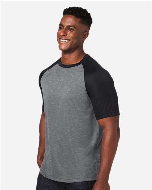 Team 365 Unisex Zone Colorblock Raglan T-Shirt - TT62 Dark Grey Heather- Black