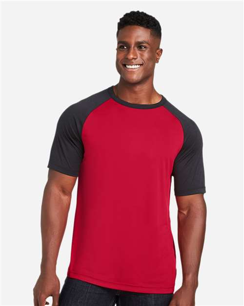 Team 365 Unisex Zone Colorblock Raglan T-Shirt - TT62 Sport Red- Black Heather