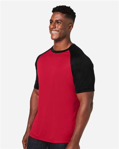 Team 365 Unisex Zone Colorblock Raglan T-Shirt - TT62 Sport Red- Black Heather