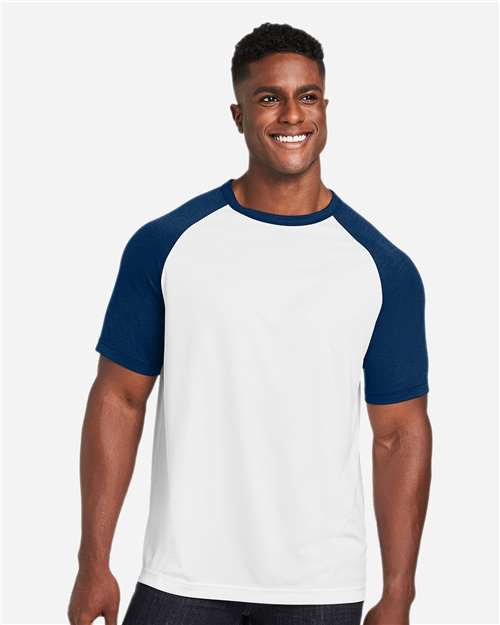 Team 365 Unisex Zone Colorblock Raglan T-Shirt - TT62 White- Sport Dark Navy Heather