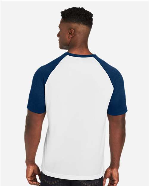Team 365 Unisex Zone Colorblock Raglan T-Shirt - TT62 White- Sport Dark Navy Heather