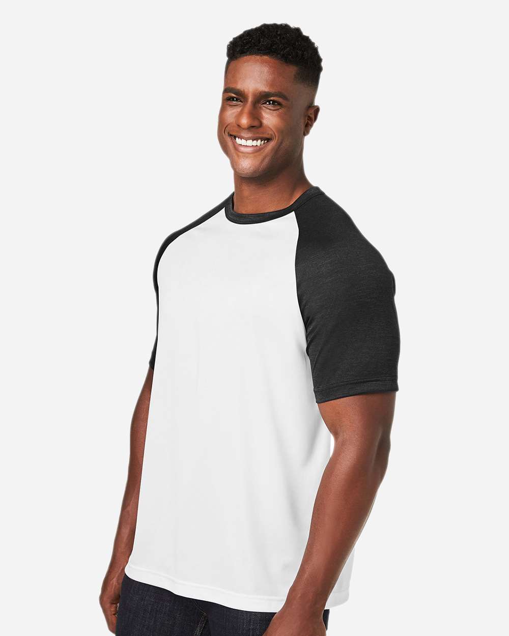 Team 365 Unisex Zone Colorblock Raglan T-Shirt - TT62 White- Black Heather