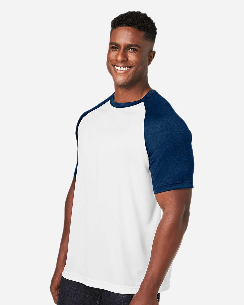Team 365 Unisex Zone Colorblock Raglan T-Shirt - TT62 White- Sport Dark Navy Heather