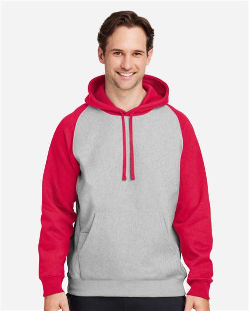 Team 365 Unisex Zone HydroSport™ Heavyweight Colorblock Hooded Sweatshirt - TT96CB Athletic Heather- Sport Red
