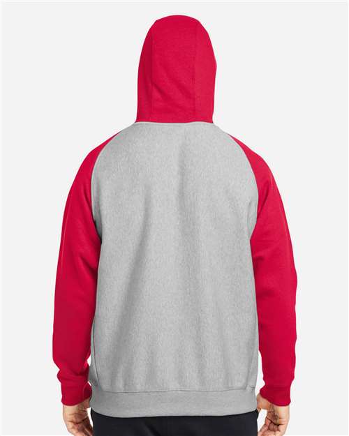 Team 365 Unisex Zone HydroSport™ Heavyweight Colorblock Hooded Sweatshirt - TT96CB Athletic Heather- Sport Red