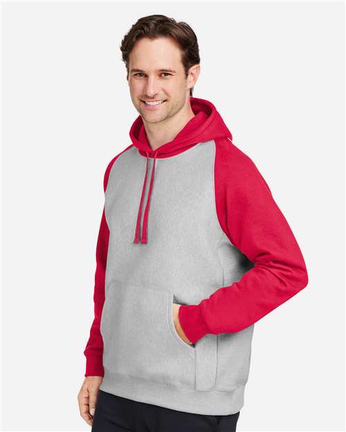Team 365 Unisex Zone HydroSport™ Heavyweight Colorblock Hooded Sweatshirt - TT96CB Athletic Heather- Sport Red