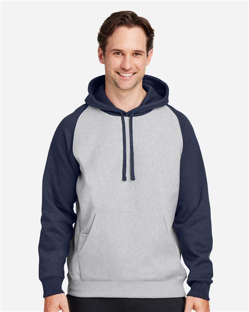Team 365 Unisex Zone HydroSport™ Heavyweight Colorblock Hooded Sweatshirt - TT96CB Athletic Heather- Sport Dark Navy