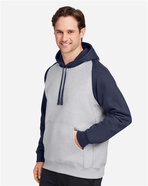 Team 365 Unisex Zone HydroSport™ Heavyweight Colorblock Hooded Sweatshirt - TT96CB Athletic Heather- Sport Dark Navy
