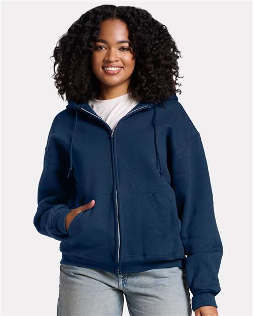JERZEES Unisex Rugged Full-Zip Hooded Sweatshirt - Z12MR Washed Navy